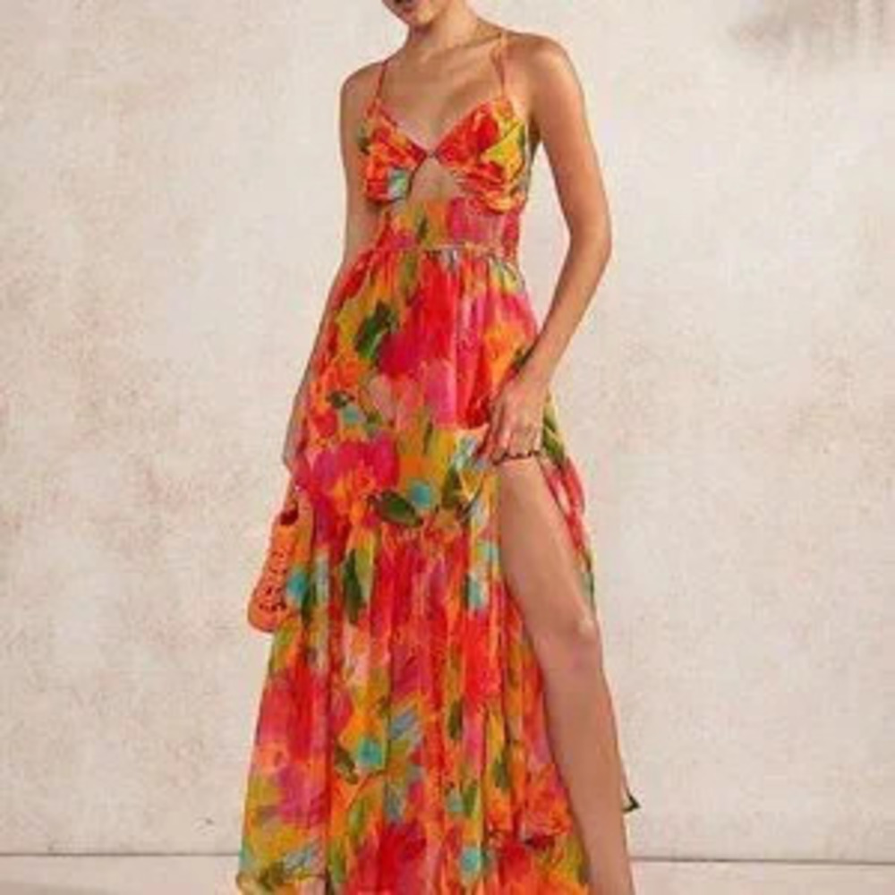 ZARA Multicolor Boho Women's Tropical Tiered Hem Backless Dress